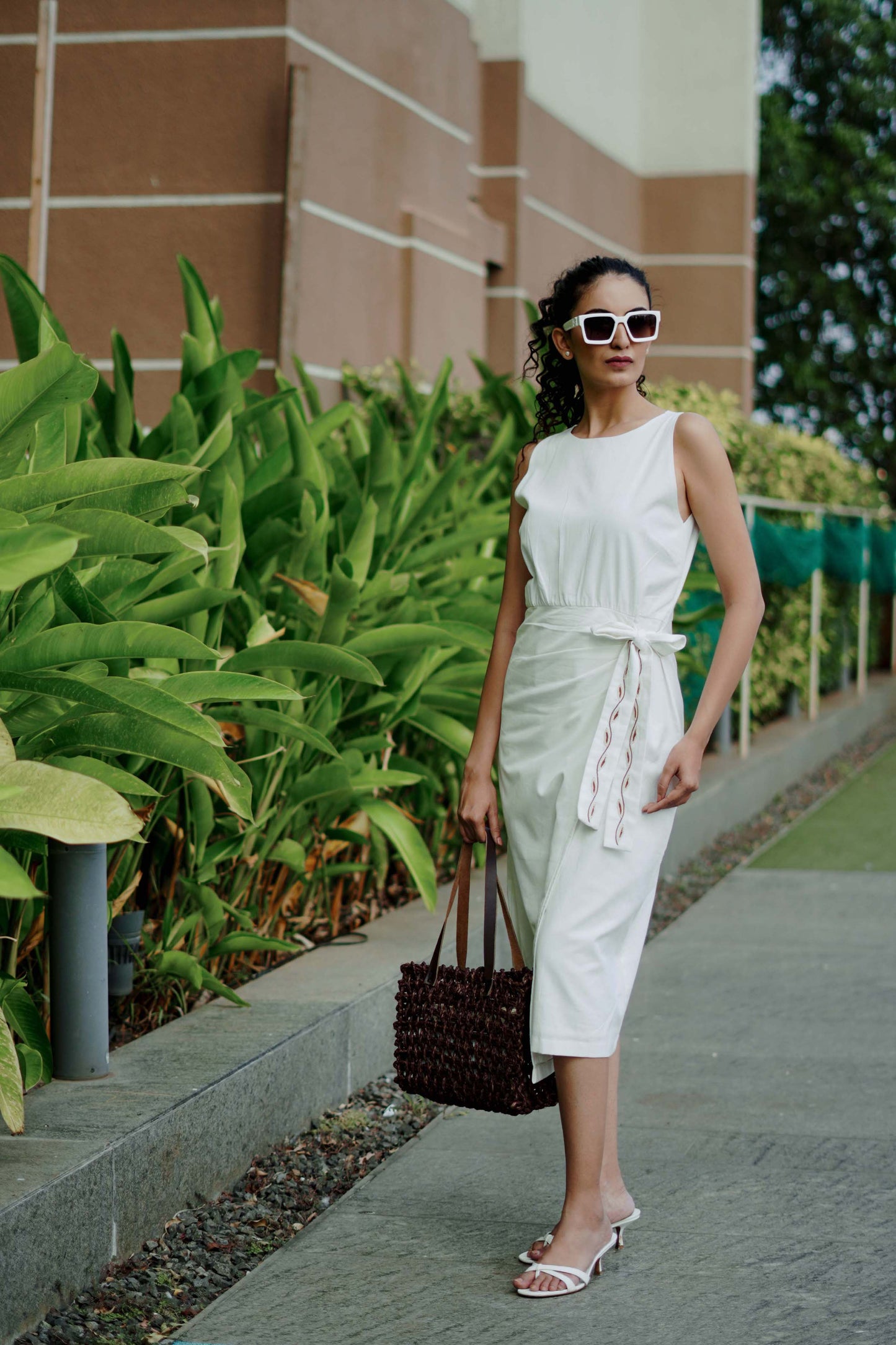 Aru Side Knot Dress - White