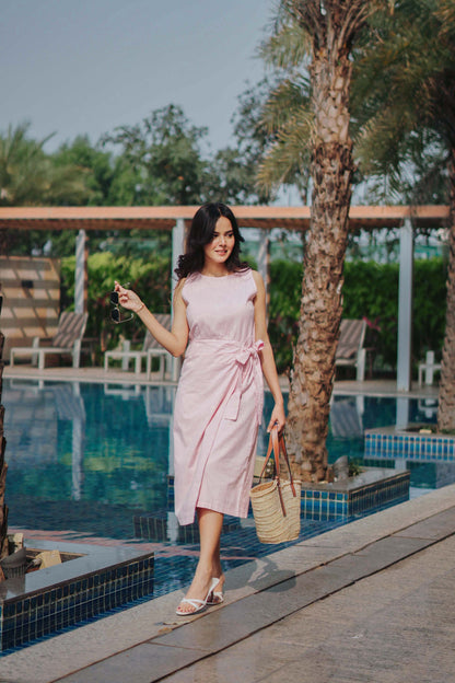 Aru Side Knot Dress - Pink