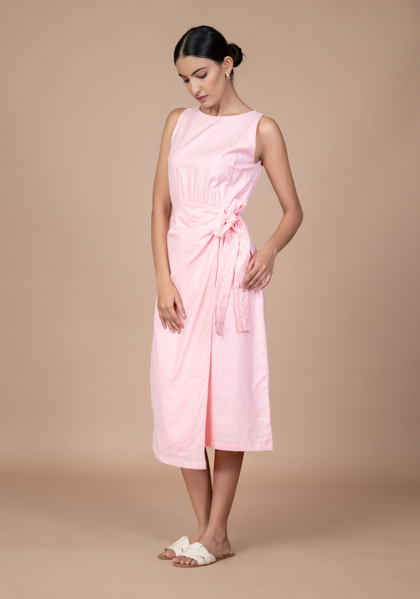 Aru Side Knot Dress - Pink