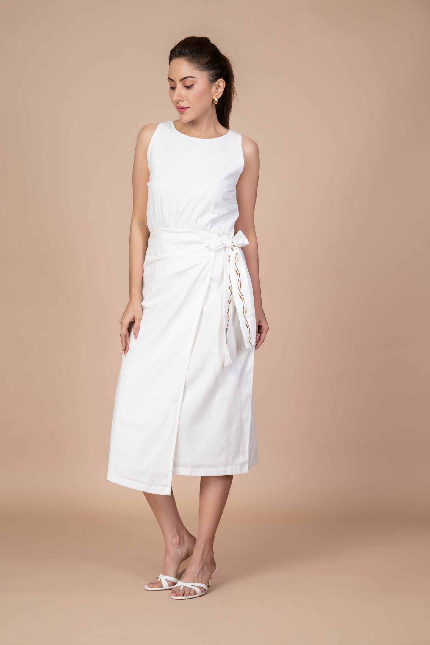 Aru Side Knot Dress - White