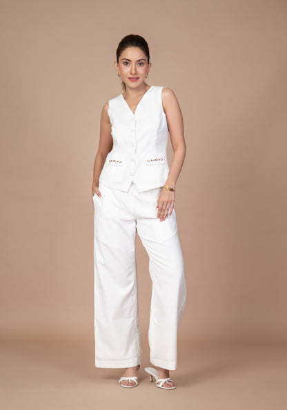 Kashida Waist Coat - White